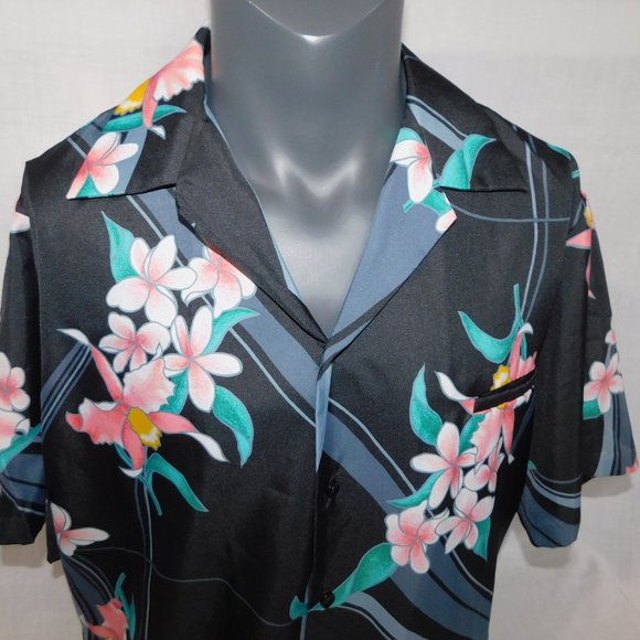 Vintage Hilo Hattie Mens XL Black Pink Green Floral Hawaiian Shirt - Picture 5 of 10